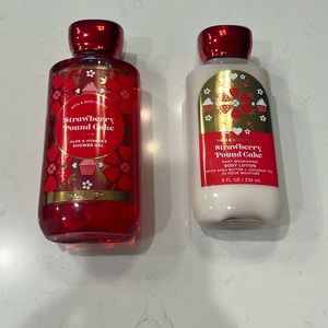 Bath and body works strawberry pound cake shower gel and body lotion never used
